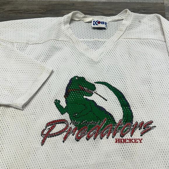 New England Predators #6 Kobe T-Rex Graphic White Mens L Mesh Ice Hockey Jersey - Picture 1 of 7